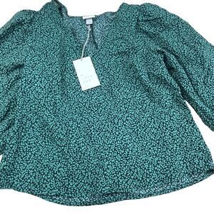 A New Day Women's Green Printed Bishop Long Sleeve Shirt - Size XS - NWT